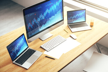 Poster - Modern computer screen with abstract financial diagram, banking and accounting concept. 3D Rendering