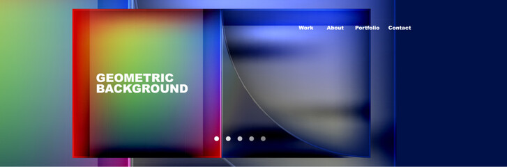 Poster - A rectangular geometric background featuring a rainbow of colors, including violet and electric blue. This display device showcases multimedia content with vibrant hues