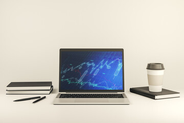 Poster - Computer monitor with abstract financial graph, finance and trading concept. 3D Rendering