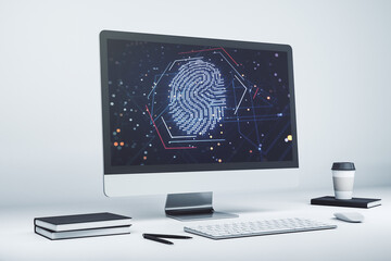 Aufkleber - Abstract creative fingerprint illustration on modern laptop monitor, digital access concept. 3D Rendering