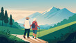 © Justlight - A senior couple stands on a hiking trail enjoying the fresh air and beautiful scenery. They are part of a walking group for seniors who meet
