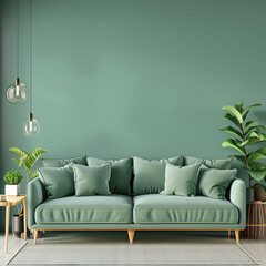 Canvas Print - Modern interior design of green living room with sofa and copy space.