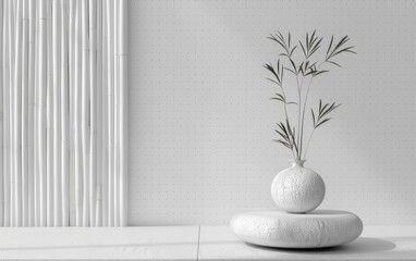 Sticker - Houseplant with copy space on white wooden floor background. Interior and Nature decoration concept. 3D illustration rendering