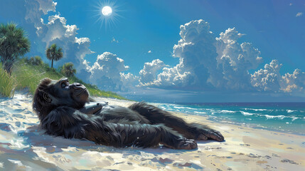 Wall Mural - Gorilla Lying Peacefully Under the Sun, Basking in Tranquility.