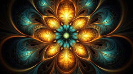 Poster - fractal design with intricate repeating patterns and vibrant colors,