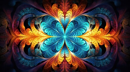 Poster - fractal design with intricate repeating patterns and vibrant colors,