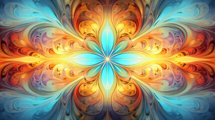 Poster - fractal design with intricate repeating patterns and vibrant colors,