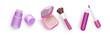 © klyaksun - Makeup products set isolated on white background. Vector realistic illustration of 3d lipstick, powder box with mirror and brush, lip gloss bottle, deodorant, beauty cosmetics, skin care collection