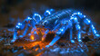Scorpion scuttling across a cracked desert floor, illuminated by the eerie glow of bioluminescent fungi.