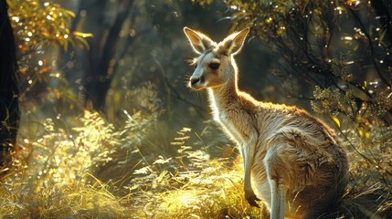 Wall Mural - A Kangaroo Grazes on Lush Grass, Finding Serenity and Contentment in Its Natural Habitat.