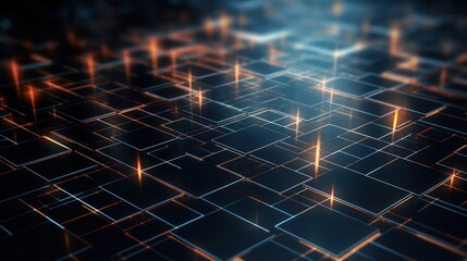 Poster - abstract digital matrix of glowing lines and geometric shapes,