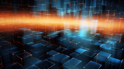 Poster - abstract digital matrix of glowing lines and geometric shapes,