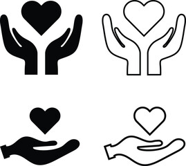 Poster - heart on hand icon, hand holding heart symbol vector illustration.