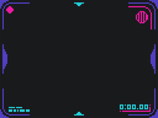 Poster - Black Background with Futuristic UI Interface Frame, Pixel Art 8bit Style Template
