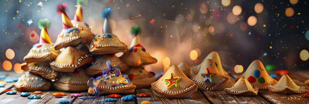 Purim Party Holiday Background Illustration, Celebration of Color Colorful Confetti and Bokeh on a Carnival Background