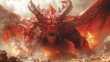 Ancient Mythical Monster. Red dragon Legendary Creature, Its Roar Unleashing Earthquakes and Tremors.