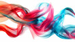 Vibrant ribbons of scarlet and cerulean intertwining in a mesmerizing dance of color and light, isolated on solid white background.