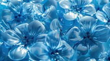 An Eye-catching Background Featuring Shiny Plastic Artificial Flowers In One Shade Of Light Blue . The Glossy, Radiant Petals Add Depth And Dimension To The Scene. 