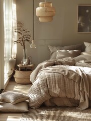 Canvas Print - Cozy Bedroom Interior with Natural Sunlight