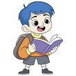 male elementary school student carrying a book to learn how to walk to school