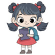 little girl student is carrying books going to kindergarten school