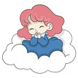 The red-haired little girl was riding the clouds in the sky happily