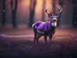 3d Illustration Art deer on grass with blurred purple background Artistic wallpaper design

