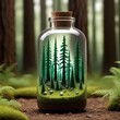 GREEN bottle Let your imagination run wild with this AI-generated forest in a bottle. 