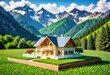 Behold a charming miniature model house nestled gracefully upon lush green grass