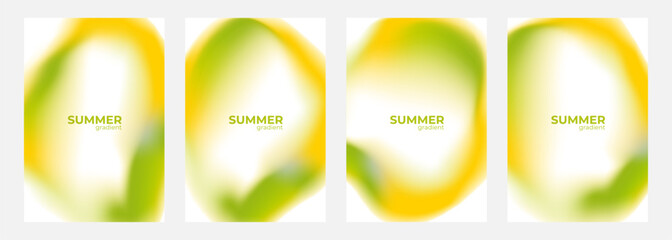 Summer theme vibrant bubbles. Bright fluid blurred green color gradients. Summertime backgrounds for creative seasonal graphic design. Vector illustration.