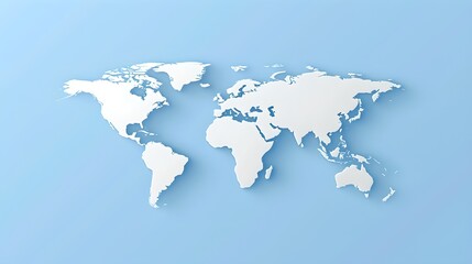 Aufkleber - Minimalistic white 3D world map on a blue background. Ideal for educational and marketing materials. Simplified cartographic representation for global concepts. AI