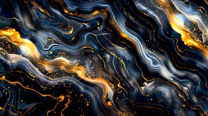 Canvas Print - Abstract swirls of blue and gold in a fluid art style. Ideal for backgrounds and textures. Creative and vibrant pattern for design use. AI