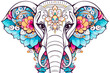© syhin_stas - Multi-colored, painted drawing of elephant zentangle style on a white background. Coloring book for kids and adults.Antistress coloring page, print, emblem,logo or tattoo,design, decor, T-shirt.