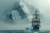 Fototapeta  - Vintage Antarctic expedition, ice and isolation, courage and discovery, the call of the wild