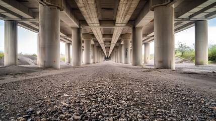 Wall Mural - Under the expressway, part of the bridge over the river.