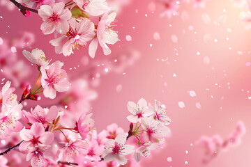 Wall Mural - sakura flowers on pink background