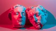 Ancient classical marble gypsum stoic, roman, greek bust, busts head sculpture against a colored background representing historical figures 