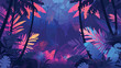A jungle scene with plants that have glowing neon leaves