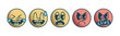 Set Icon Emoji Retro 30s. 50s, 60s old animation eyes and mouths elements. angry, very angry, loud laughter, nervous experience, bored. Vector illustration