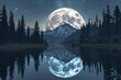 A crystal-clear image of a supermoon looming large over a quiet, mountainous lake. 32k, full ultra hd, high resolution