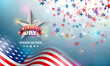 Memorial Day of the USA Vector Illustration Template with American Flag on Falling Colorful Star Background. National Patriotic Celebration Design for Banner, Flyer, Greeting Card or Holiday Poster.
