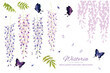 水彩で描いた藤の花と蝶の背景イラスト
