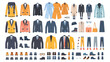 Mens fashion colourful flat icon set. Apparel suits sh