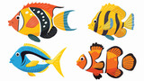 Fototapeta  - Cute cartoon Sea fish clipart page for kids. Vector illustration