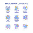 Hackathon multi color concept icons. Tech event for program developers. Tech solutions. Coding competition. Teamwork. Icon pack. Vector images. Round shape illustrations. Abstract idea