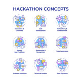 Fototapeta  - Hackathon multi color concept icons. Tech event for program developers. Tech solutions. Coding competition. Teamwork. Icon pack. Vector images. Round shape illustrations. Abstract idea