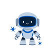 Cute robot. Chat bot mascot, AI symbol, artificial intelligence, support funny character face. Robotic technology mechanical android modern and vintage style, vector cartoon flat isolated illustration