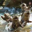 A group of four otters are playing in the water. Generative AI.
