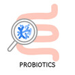 Intestines and Probiotics. Different colorful microbiome and microbiota. Bifidobacterium and lactobacillus, supplement isolated elements. Gastrointestinal health vector cartoon flat illustration