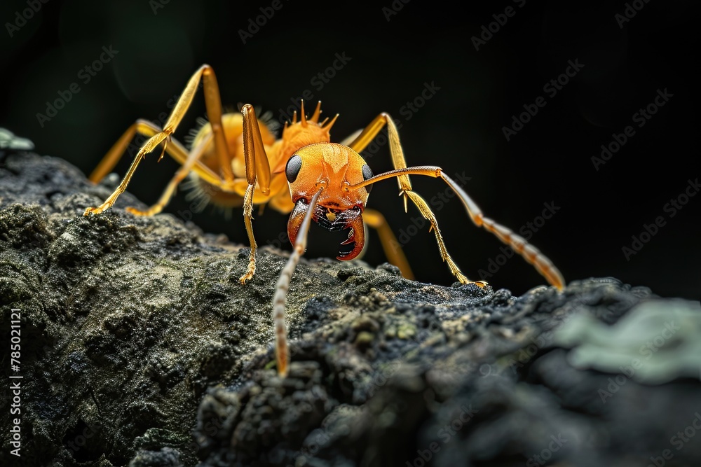 Mystic portrait of Weaver Ant on root in studio, The insect's back is ...